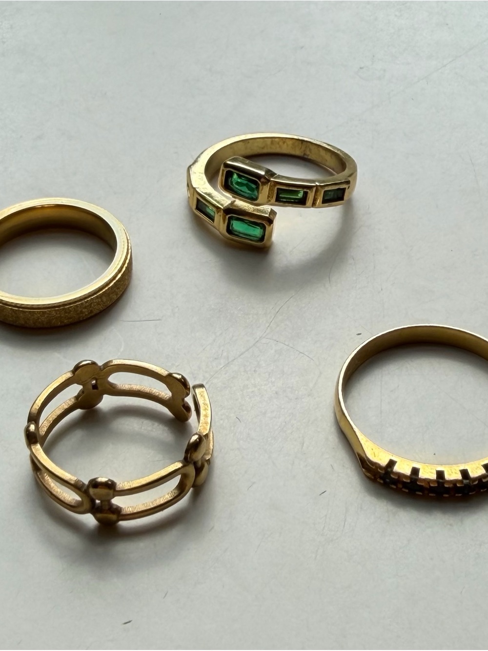 Gold Tone Ring Set with Emerald Green Accents - Women Jewelry